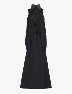 Sacai Womens Black High-neck Double-breasted Woven Maxi Dress