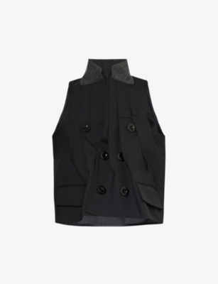 SACAI: High-neck double-breasted woven vest