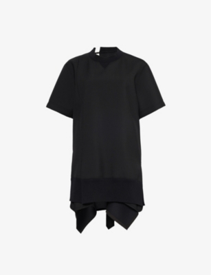 Shop Sacai Womens Black Suiting Asymmetric Relaxed-fit Woven-blend Mini Dress
