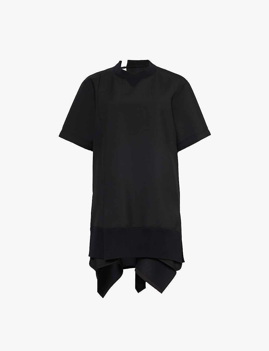 Shop Sacai Women's Black Suiting Asymmetric Relaxed-fit Woven-blend Mini Dress