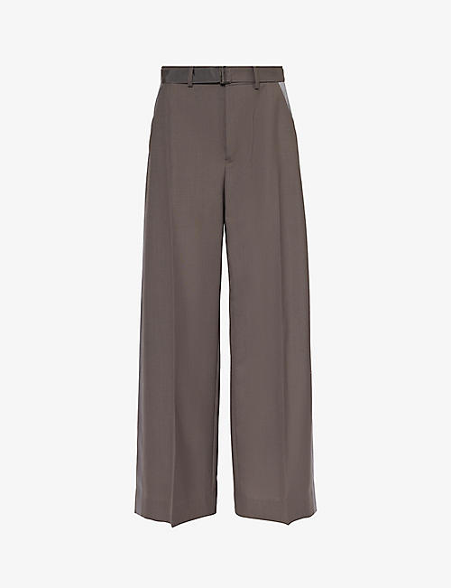SACAI: Satin-stripe belted straight-leg high-rise woven-blend trousers