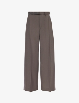 Shop Sacai Women's Taupe Satin-stripe Belted Straight-leg High-rise Woven-blend Trousers