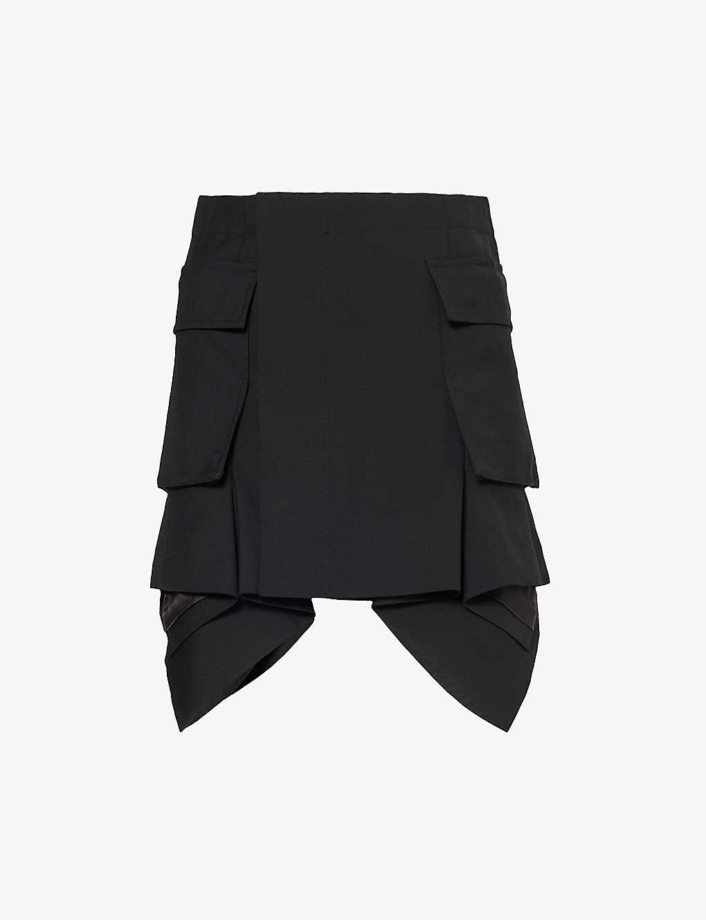 Sacai Womens Black Layered-hem Flap-pocket Woven Mini Skirt