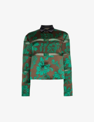 Sacai Womens Green Floral-print Semi-sheer Woven Shirt