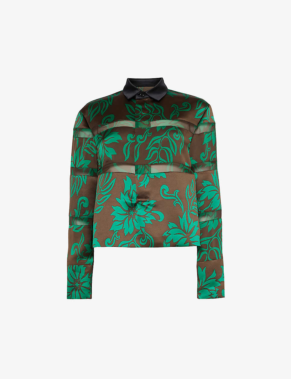 Sacai Womens Green Floral-print Semi-sheer Woven Shirt