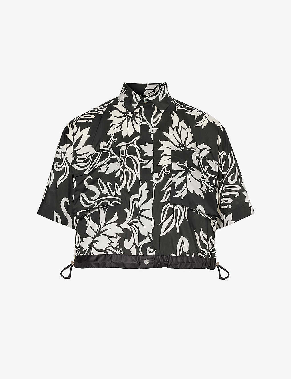 Sacai Womens Black Floral-pattern Boxy-fit Woven Shirt