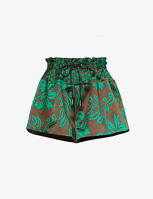 SACAI: Floral-print elasticated-waistband woven shorts