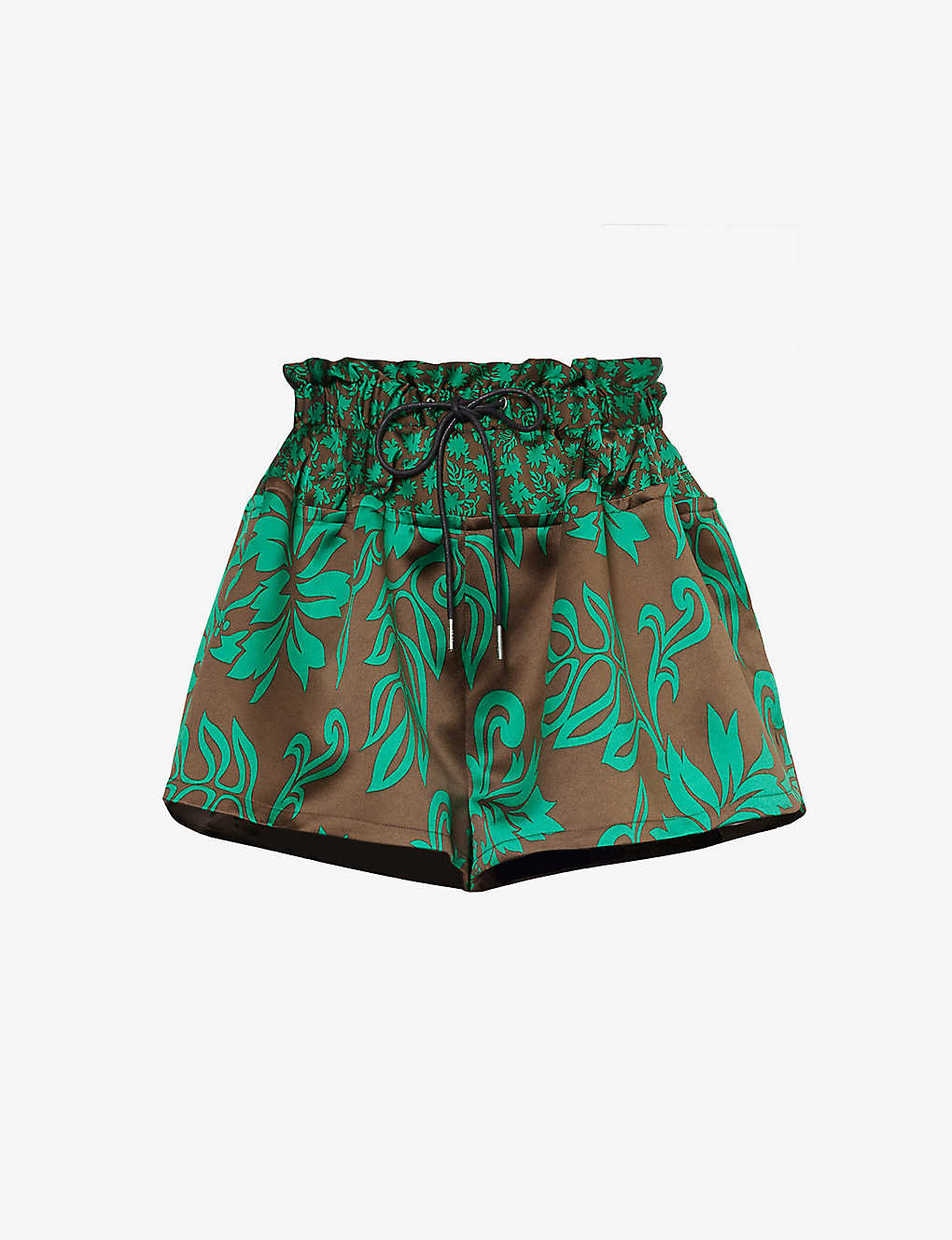 Sacai Womens Green Floral-print Elasticated-waistband Woven Shorts