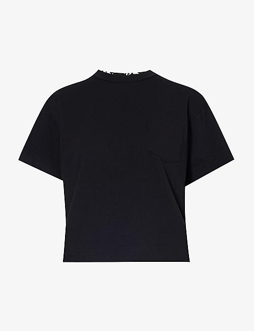 SACAI: Floral-pattern pleated-back cotton-jersey T-shirt