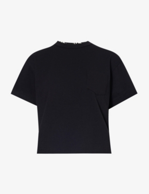 Sacai Eric Haze Print Pleated-back Knit Tee In Black