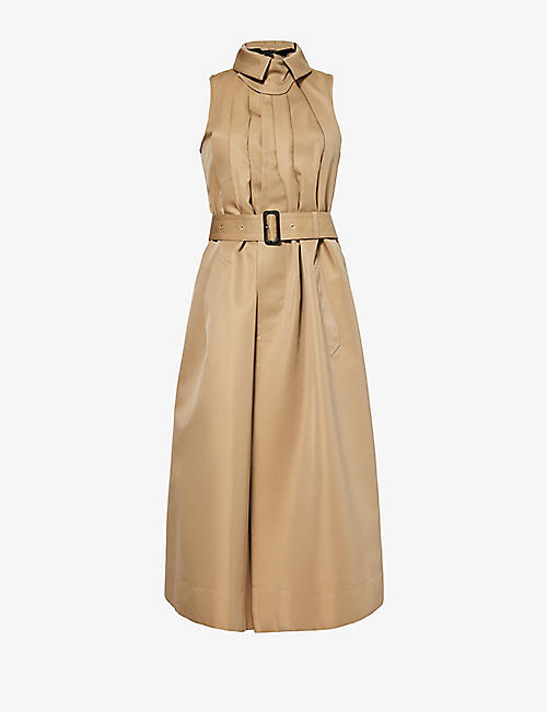 SACAI: Pleated-panel sleeveless cotton-blend midi dress