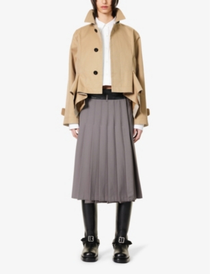 Shop Sacai Womens Beige Layered-hem Regular-fit Woven Jacket