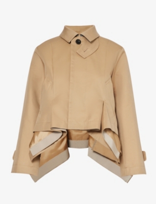 Shop Sacai Womens Beige Layered-hem Regular-fit Woven Jacket