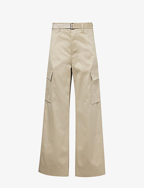 SACAI: Wide-leg mid-rise cotton trousers