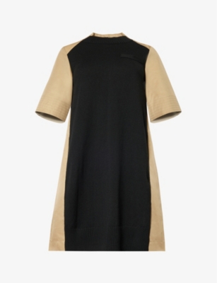 SACAI: Pleated-back flared-hem cotton-blend midi dress