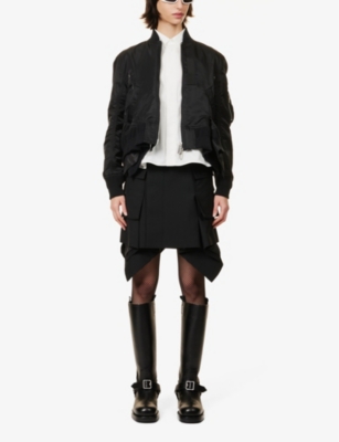 Shop Sacai Womens Black Asymmetric-hem Padded Shell Jacket