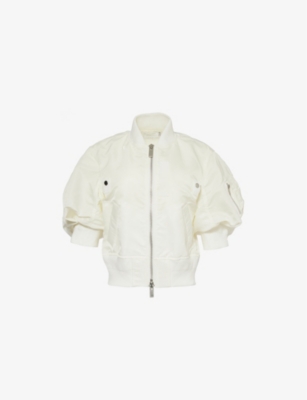 Sacai Womens Off White Ruched-sleeve Padded Shell Jacket