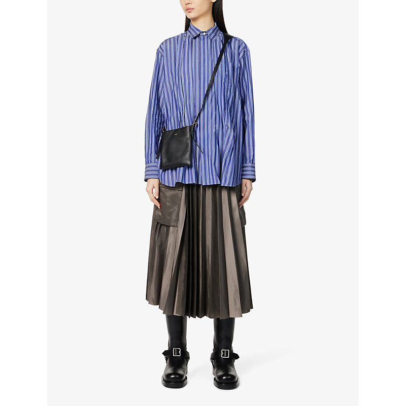 Shop Sacai Women's Stripe Striped-pattern Pleated Cotton-poplin Shirt