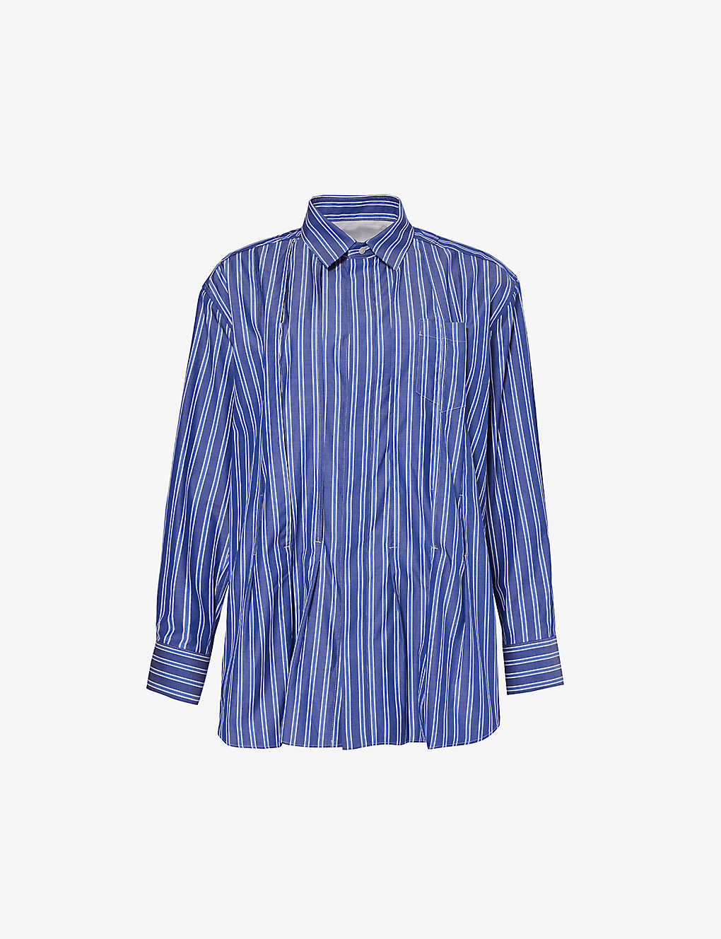 Sacai Womens Stripe Striped-pattern Pleated Cotton-poplin Shirt