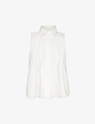 Sacai Layered Pleated Poplin Shirt In Off White