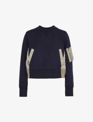 SACAI: Contrast-panel padded cotton-blend sweatshirt