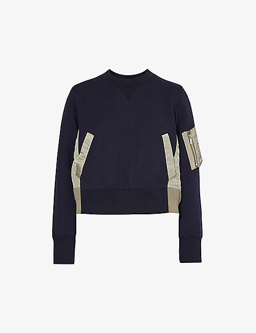 SACAI: Contrast-panel padded cotton-blend sweatshirt