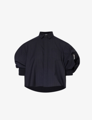 SACAI: Striped puffed-sleeve wool-blend shirt