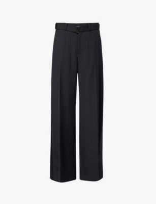 SACAI: Chalk wide-leg high-rise woven trousers