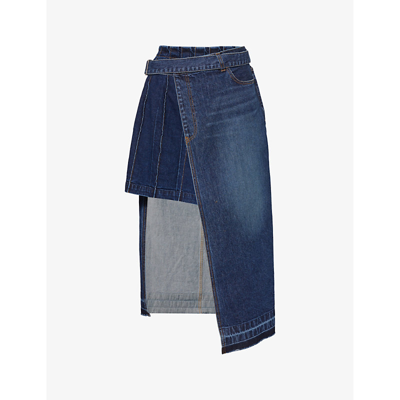 Shop Sacai Wraparound-panel Denim Midi Skirt In Blue
