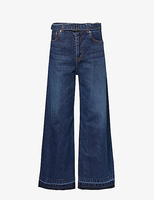 SACAI: Belted mid-rise wide-leg denim trousers