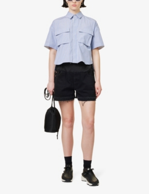 Shop Sacai Women's Black Drawstring-waist Oversized Denim Shorts