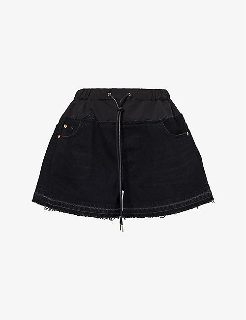 SACAI: Drawstring-waist oversized denim shorts