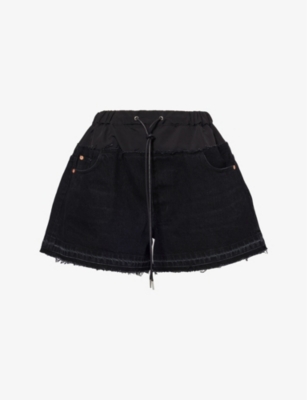 Shop Sacai Women's Black Drawstring-waist Oversized Denim Shorts