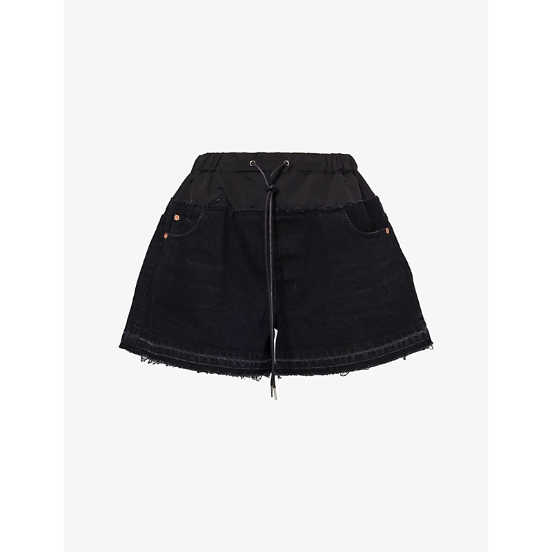Shop Sacai Drawstring-waist Oversized Denim Shorts In Black