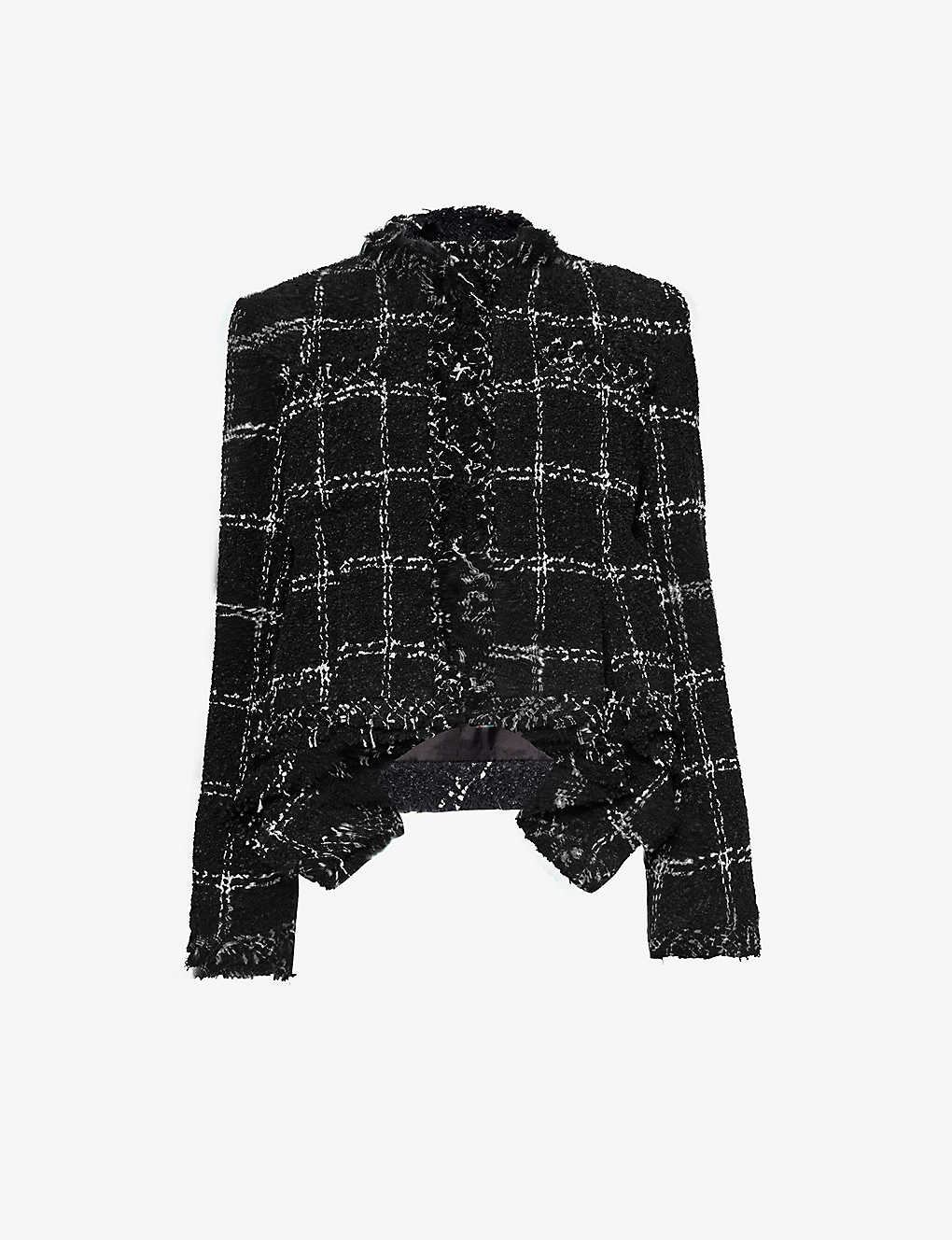 Shop Sacai Tweed Asymmetric-hem Woven-blend Jacket In Black