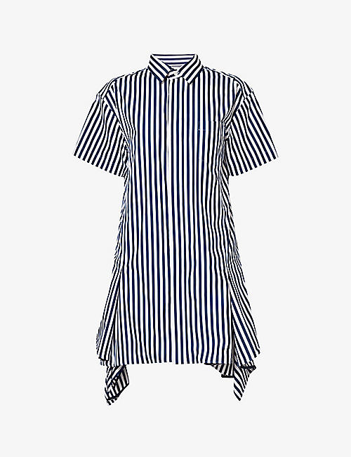 SACAI: Panelled-hem striped cotton-poplin shirt dress