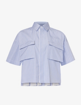 SACAI: Pleated cropped cotton-poplin shirt
