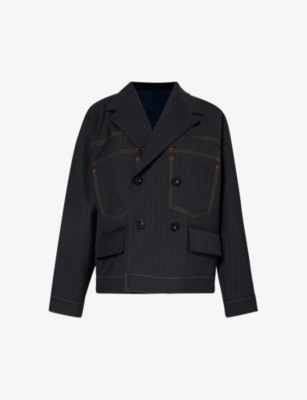 SACAI: Notched-lapel double-breasted wool-blend blazer