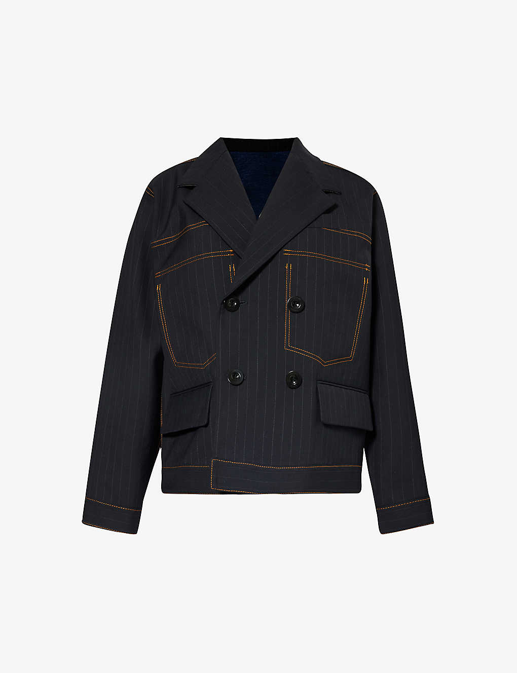 Sacai Womens Navy Notched-lapel Double-breasted Wool-blend Blazer