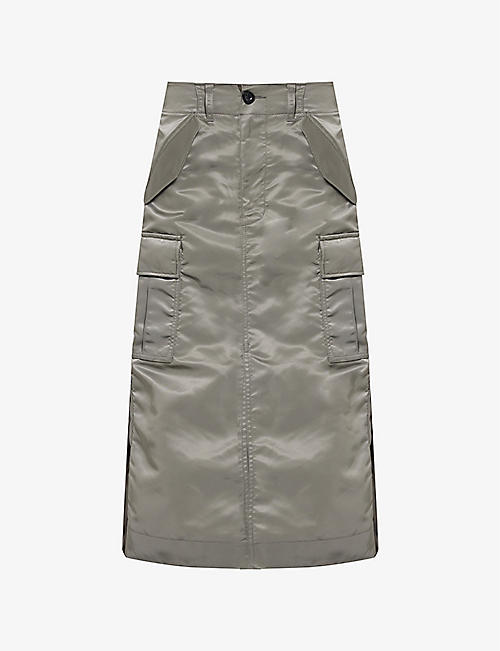 SACAI: Pleated-panel flared-hem shell midi skirt