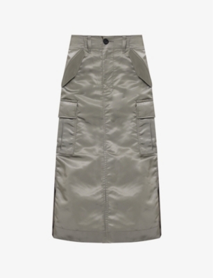 Sacai Womens Taupe Pleated-panel Flared-hem Shell Midi Skirt