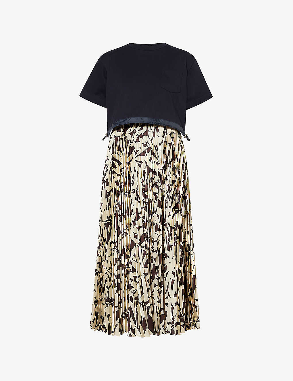 Sacai Womens Beige Brown Layered Abstract-pattern Cotton-jersey Midi Dress