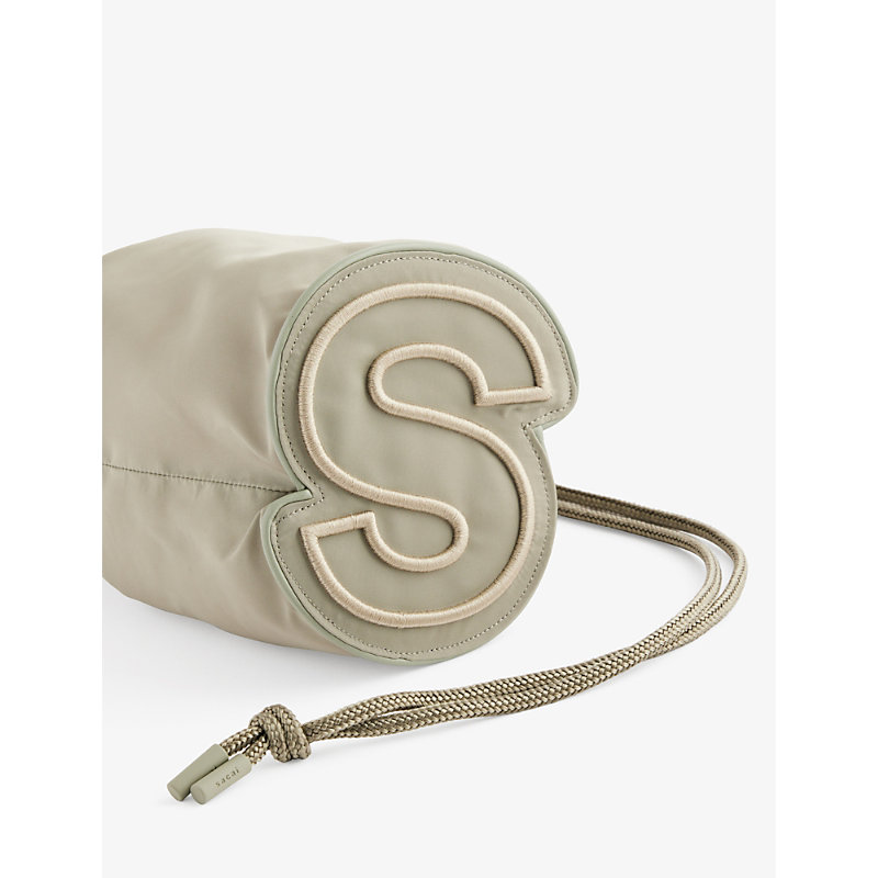 Shop Sacai Women's L/khaki Logo-embroidered Shell Bucket Bag