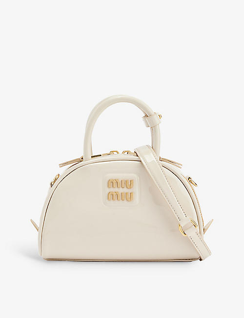 MIU MIU: Vernice branded leather top-handle bag