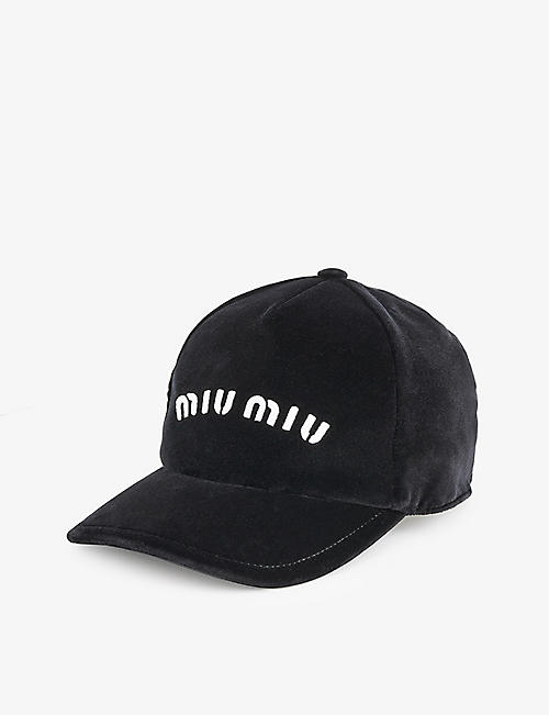 MIU MIU: Brand-embroidered velour cap
