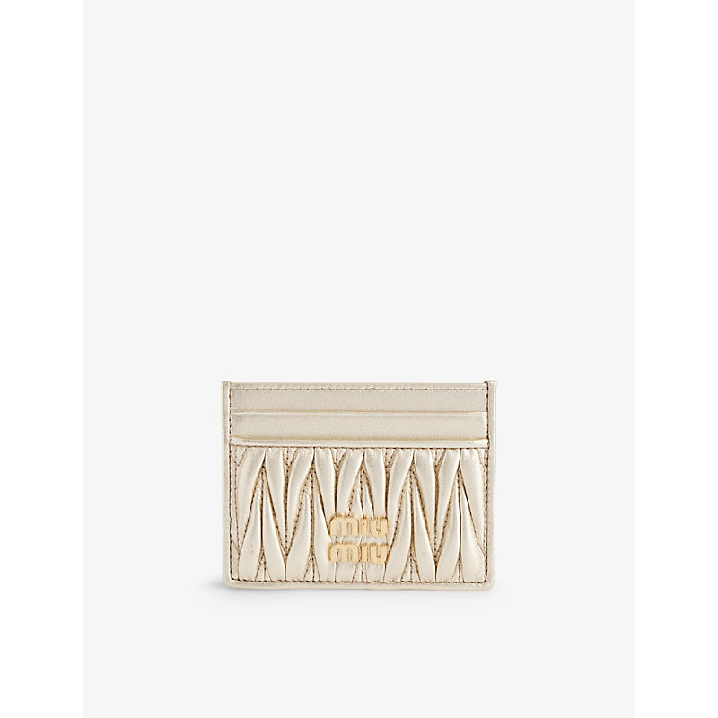 Miu Miu Matelassé Quilted Leather Card Holder In Pirite
