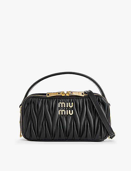 MIU MIU: Branded matelassé leather cross-body bag