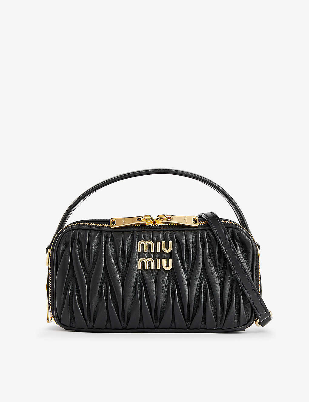 Miu Miu Branded Matelassé Leather Cross-body Bag In Nero