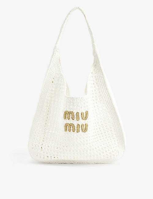 MIU MIU: Logo-embroidered cotton-knit tote bag