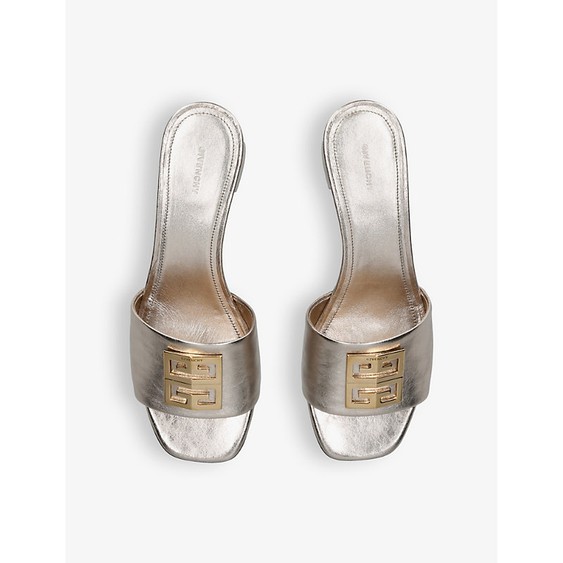 Shop Givenchy 4g Brand-motif Leather Heeled Sandals In Gold